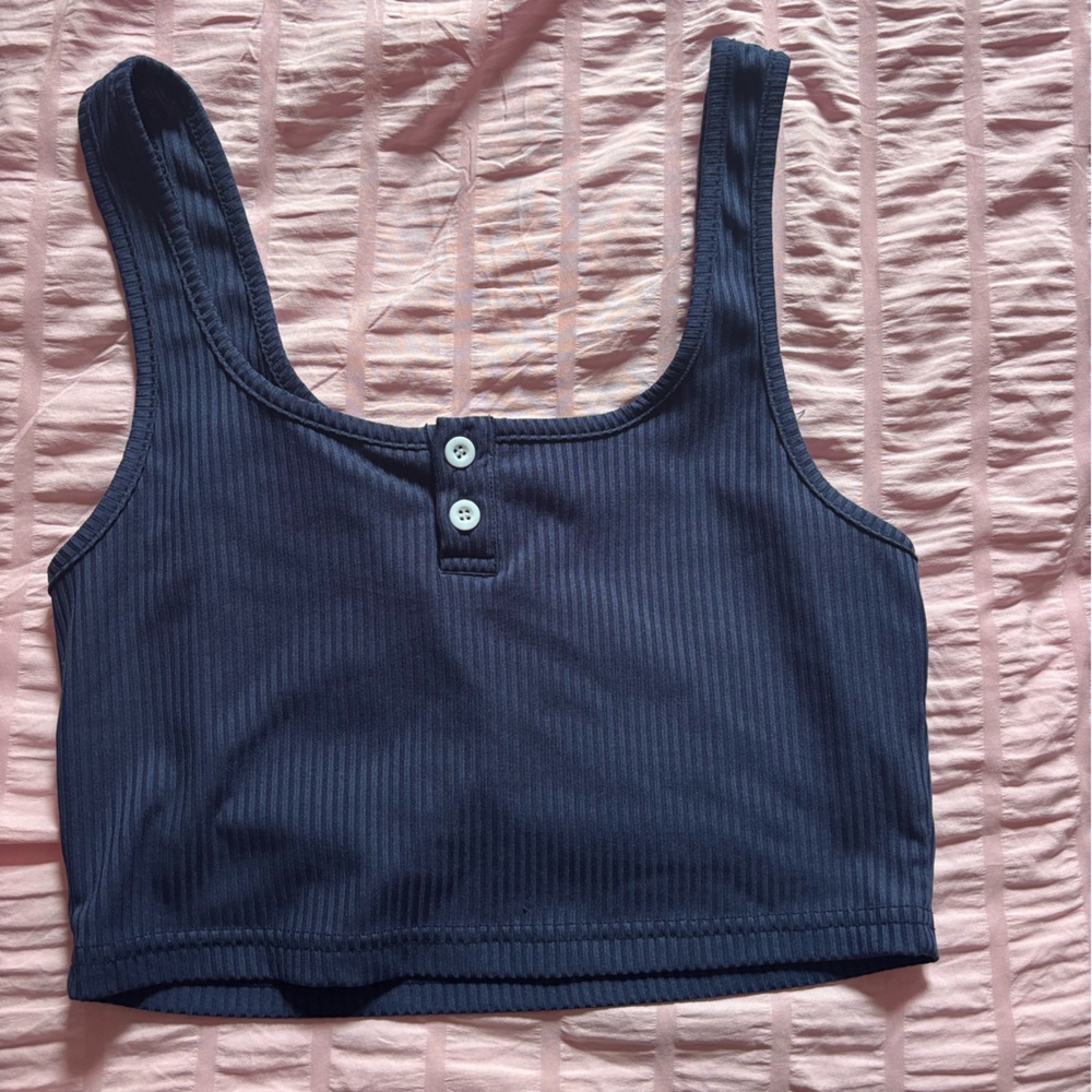 SHEIN Navy Blue Ribbed Tank Top
